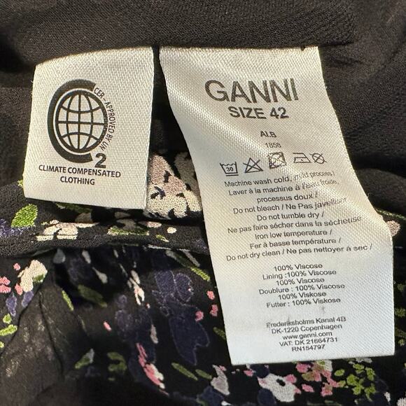 GANNI Black‎ Floral High Low Wrap Dress Womans 42 Large 10 / 12 - Picture 14 of 16